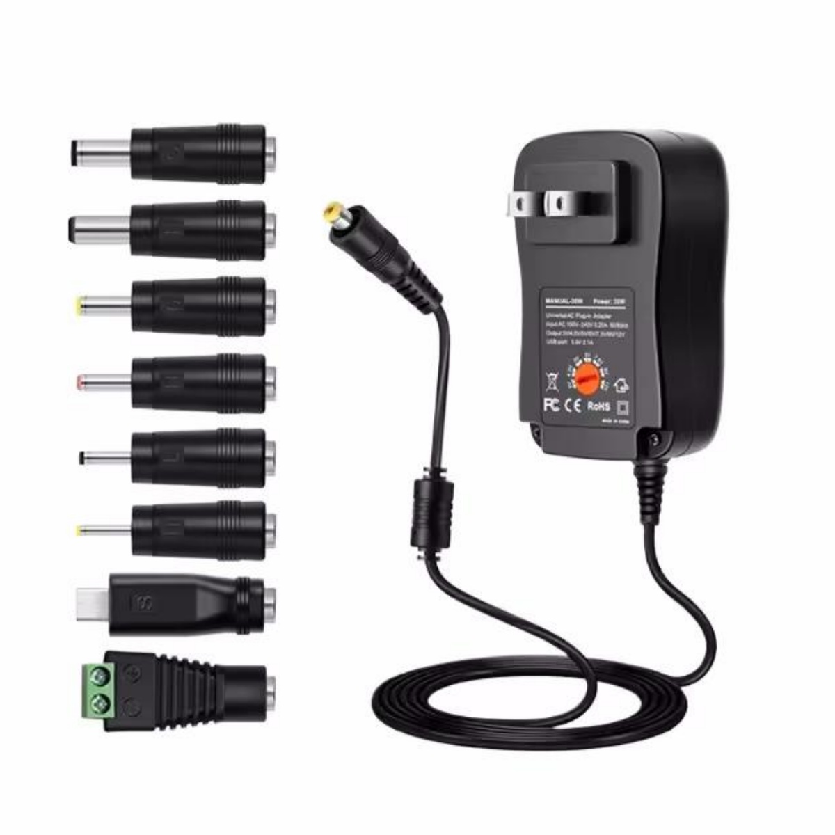 Dc Power Supply Variable - 30Wユニバーサル電源アダプター、調整可能な電圧AC-DC供給、EU・USプラグ対応、8種類のチップ付き、世界中で充電可能