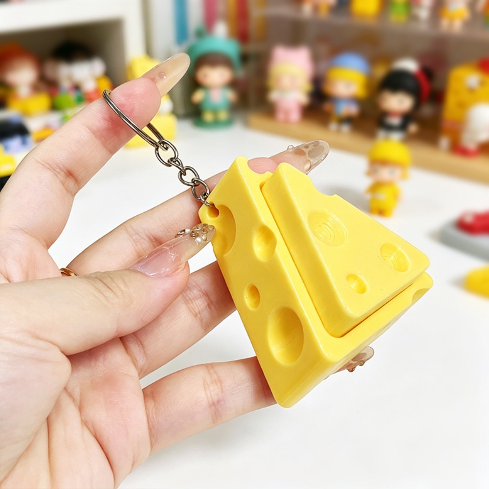 Push Button Tactile - 新しいチーズ型フィジェットキーホルダーおもちゃ、機械式プッシュボタン、ストレス解消、握って発散、かわいいリアルなペンダント、携帯用小型ギフト