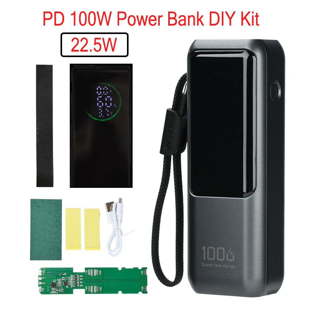 Diy Electronics Com - PD 100W急速充電パワーバンクキット 4セル21700バッテリーケース ポータブル 内蔵バッテリーストレージハウジング付き 電子機器用