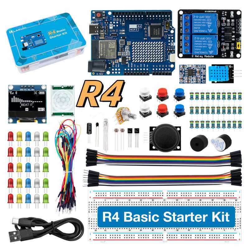 Diy Electronics Components - UNO R4 WiFi対応開発スターターキット。センサーと電子部品が付属し、プログラミング学習やDIYプロジェクトに最適。