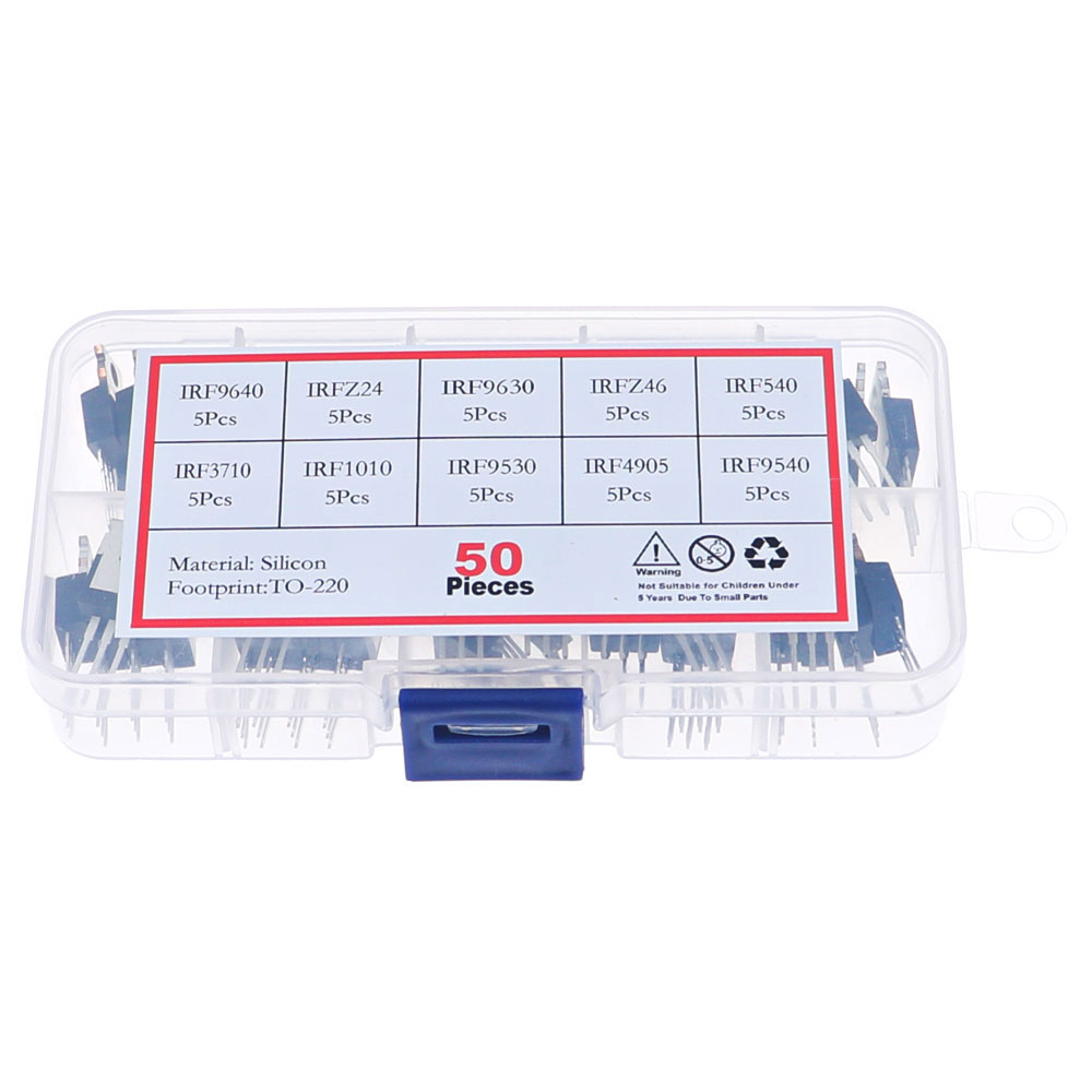 Mosfet Transistor Set - 50個10値mosfetトランジスタキットボックスIRF9640 IRFZ24 IRF9630 IRFZ46 IRF540 IRF3710