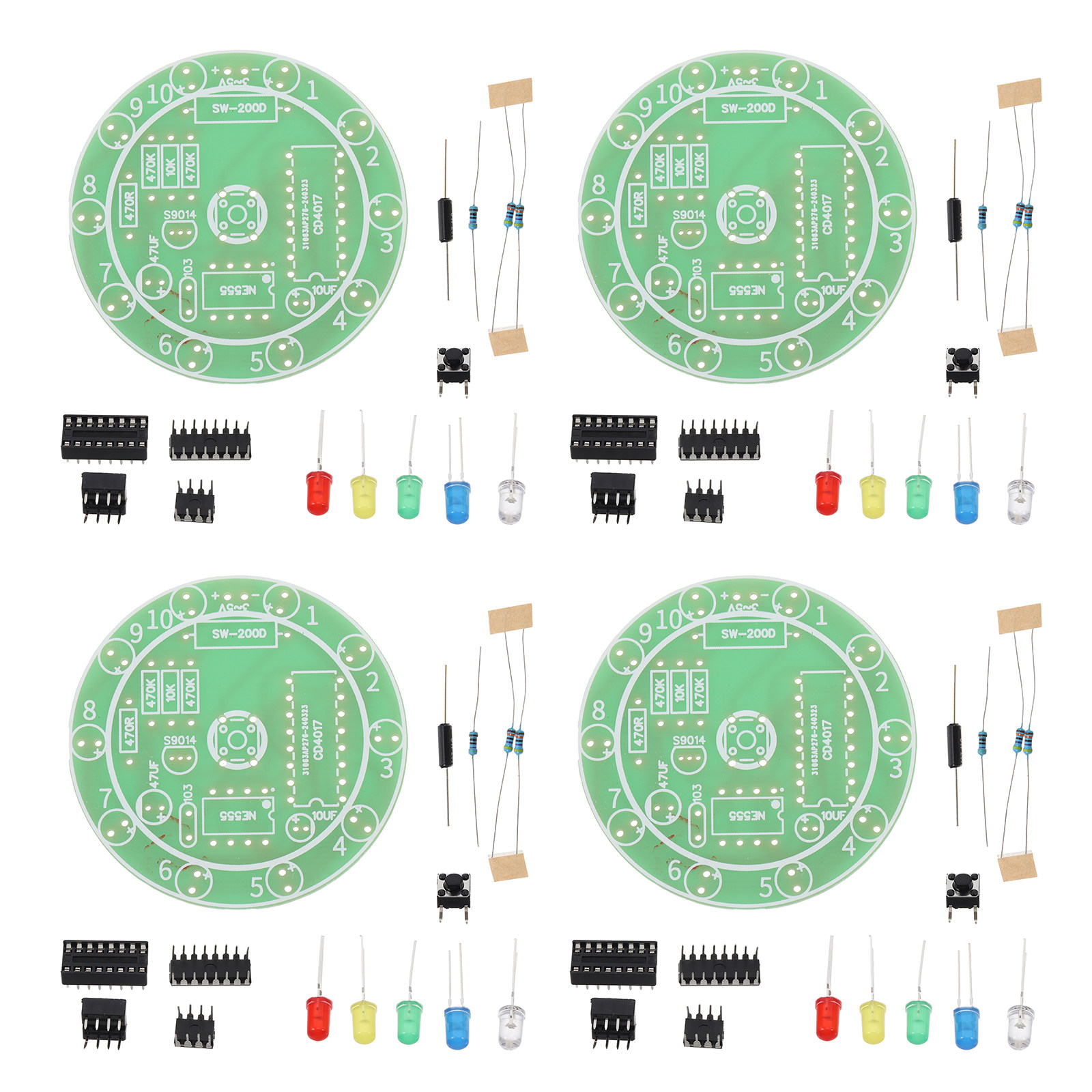 Diy Electronics Kits For Beginners - 4点セットの溶接練習キット。実際の電子部品を使用し、初心者向けのハンダ付けボードプロジェクトで、電子機器のトレーニングやDIYスキルを家庭で学べます。