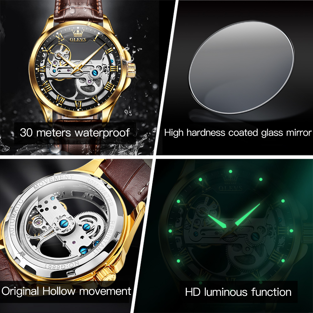 OLEVS カップル腕時計オリジナル完全透明スケルトン自動機 - Push Button Tactile のレビューと価格