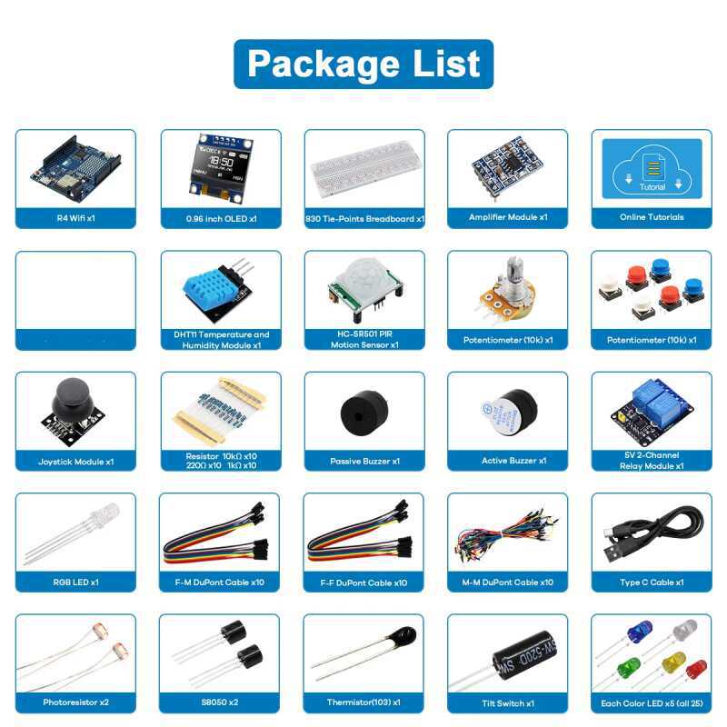 UNO R4 WiFi対応開発スターターキット。センサーと電 - Diy Electronics Components のレビューと価格